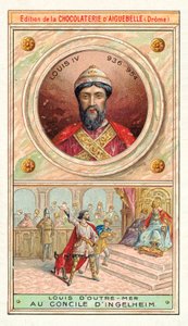 Ludvig IV af Frankrig ved koncilet i Ingelheim, 948 (chromolitho) af French School