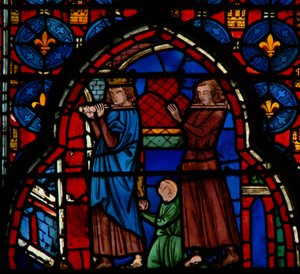 Louis IX bærer relikvier ind i Sainte-Chapelle, assisteret af Robert DArtois, 1246-48 af French School