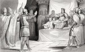 Ludvig I (778-840) den fromme ved hoffet, fra "Histoire de France" af Colart, udgivet omkring 1840 af French School