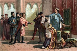 Louis VIII, kendt som "Løven" (1187 - 1226), det capetiske dynasti, svarede stolt og heftigt til en udsending fra kongen af England Henrik III. Kromolitografi omkring 1890. af French School