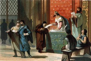 Louis VI dit Le Gros (1081-1137) gav kommunernes portocharter. Kromolitografi omkring 1890. af French School