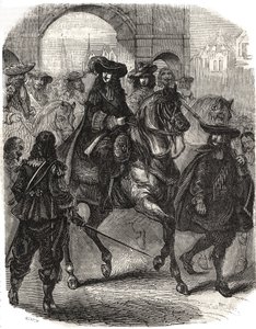 Ludvig XIV (1638-1715) og hans hustru Marie Therese (Marie-Therese) af Østrig (1638-1683) gik ind i Paris i 1660. Indgravering i "" Histoire de France"" af L.-P. Anguetil af French School