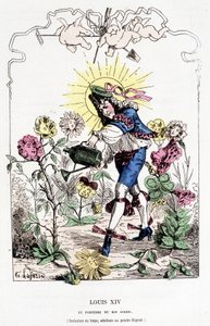 Ludvig XIV forklædt som gartner - i "" Histoire de France Tintamarresque"" af Touchatout af French School