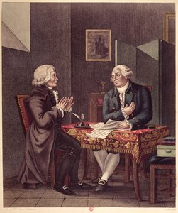 Ludvig XVI (1754-93) Læser sin sidste vilje og testamente for Guillaume de Lamoignon de Malesherbes (1721-94) i templet, 25. december 1793 af French School