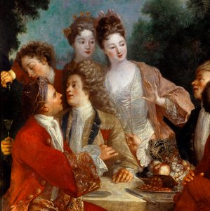 Frokost i Parc Des nobles ved en landbanket. Detalje af maleriet af det 18. århundredes franske skole. Orleans Museum of Fine Arts af French School