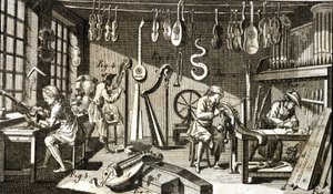 Luthiers værksted. Gravering - i Encyclopedia of Diderot and D