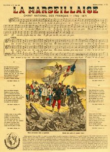 Tekst og musik til Marseillaisen, den franske hymne komponeret af Rouget de Lisle (Rouget de L