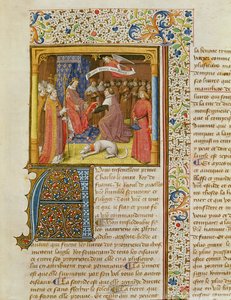 MS 246 f.1r Raoul de Presles præsenterer sin oversættelse til Charles V (1338-80) fra La Cite de Dieu af St. Augustine, oversat af Raoul de Presles (1316-82) c.1400-50 af French School