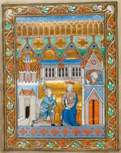 MS 300 fol.VIIi Kong David modtager nyheden om Absaloms død, fra Isabelle af Frankrigs psaltertimer, ca. 1255 af French School