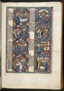 FRK. Harley 1527, f.77r, miniaturer fra Bible moralisée (vellum) af French School