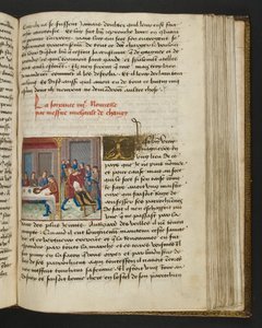 MS Hunter 252 143r Side fra Hundred New News, c.1461-62 af French School