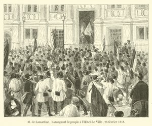 M de Lamartine, fortaler folket på Hôtel de Ville, 26. februar 1848 af French School