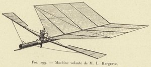 Flying Machine af M L Hargrave (gravering) af French School