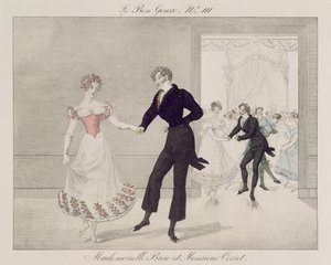 Mademoiselle Busc og Monsieur Corset, plade 111 fra le Bon Genre, ca. 1810 (farvegravering) af French School