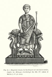 romersk magistrat i det nedre imperium på en curulestol; efter Melanges d