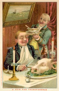 Mand spiser aftensmad (chromolitho) af French School