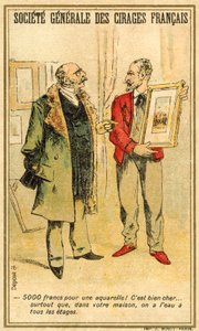 Mand prutter om prisen på en akvarel med en kunstner (chromolitho) af French School