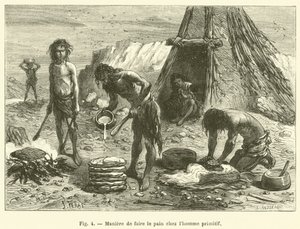 Måde at lave brød på i primitiv mand (gravering) af French School
