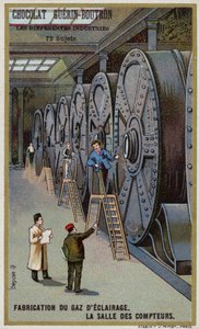 Fremstilling af gas til belysning. Målerhal (chromolitho) af French School