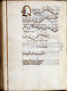 Manuskriptside i en samling af franske sangpartiturer. Det 15. århundrede. Dijon, kommunalt bibliotek af French School