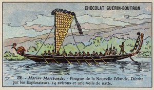 Maori-kano, New Zealand (chromolitho) af French School