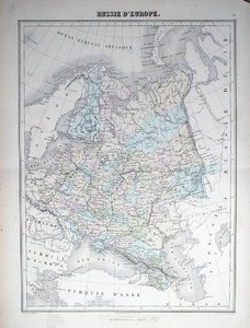 Kort, der forestiller det europæiske Rusland, ca. 1840 (farvet indgravering) af French School