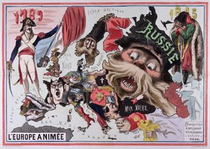 Kort over animerede Europa 1870 af French School