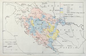 Kort over Bosnien med detaljer om områder besat af etniske minoritetsgrupper, 1910 (pen, blæk & wc)