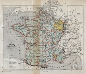 Kort over Frankrig ved Louis XIVs død i 1715 - Plan de La france a la mort de Louis XIV en 1715 - indgravering i "" Histoire de France" af Victor Duruy (1811-1894) - 1882 af French School