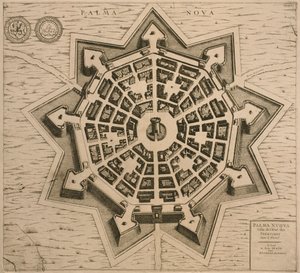 Kort over Palmanova, fra Les Villes de Venetie, 1704, udgivet af Rutgert Alberts i Haag