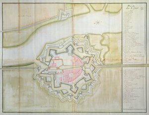 Kort over Sas van Gent, Holland, 1747 (pen, blæk og wc på papir)