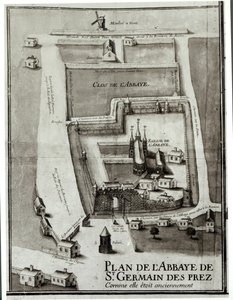 Kort over klosteret Saint-Germain-des-Pres, 1713 (blæk og gouache på papir) af French School