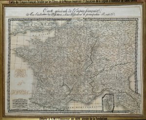 Kort over det franske imperium (det første kejserrige) broderet af eleverne fra det imperiale hus i Æreslegionen i Saint Denis. Broderibillede fra 1809. Ile d