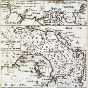 Kort over Isthmus of Darien og Panamabugten i "" New Journey Around the World"" af Guillaume Dampier (William Dampier) af French School