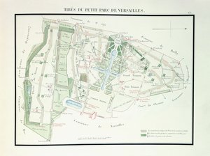 Kort over den lille park i Versailles, 1818-1819 af French School