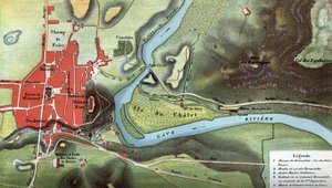 Kort over landet Lourdes i 1858, år for Bernadette Soubirous visioner: det viser placeringen af hendes hus og hulen. Høje Pyrenæer (65). Kromolitografi i "" Notre Dame de Lourdes"" af Henri Lasserre af French School