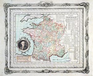 Kort over regioner og distrikter i Frankrig, kendt som Carte de Necker, 1789