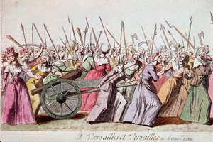 Kvinders march på Versailles, Paris, 5. oktober 1789 (gravering) af French School