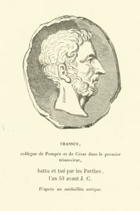Marcus Licinius Crassus, kollega til Pompejus den Store og Julius Cæsar i det første triumvirat, dræbte kampen mod partherne i 53 f.Kr. (gravering) af French School