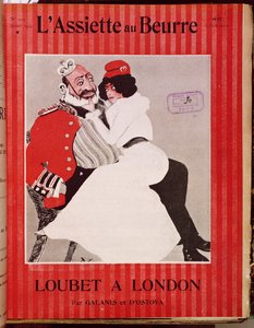 Marianne sidder på knæene af kong Edward VII (1841-1910), forside af LAssiette au Beurre, 11. juli 1903 af French School