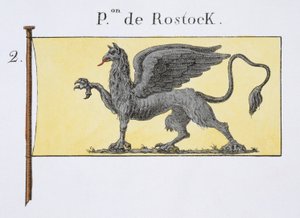 Maritimt flag med Griffin-emblem, der angiver de Rostock Crest, fra en fransk bog med flag, ca. 1819 af French School