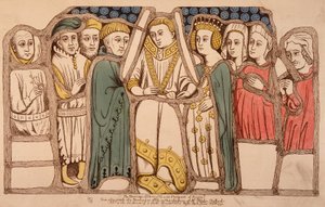 Ægteskab mellem Henrik VI af England (1421 - 1471) og Margarita af Anjou (1429 - 1482) i 1445. Stik fra 1793. Bibl. af Arts Deco i Paris. af French School
