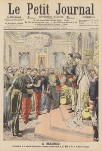 Ægteskab mellem kong Alfonso XIII af Spanien og Victoria Eugenie af Battenberg (farve litho) af French School