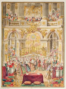 Ægteskab af Dauphin af Frankrig (fremtidig Ludvig XVI) med ærkehertuginde Marie-Antoinette i kapellet i Versailles den 16. maj 1770 af French School