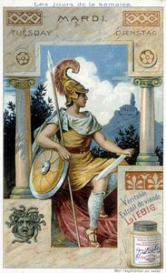 Mars legemliggør tirsdag. 1800-tallets reklame for "det ægte Liebig-kødekstrakt". af French School