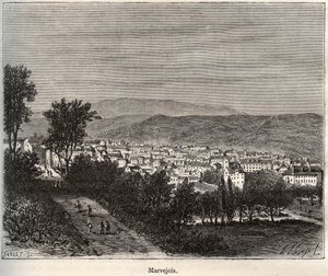 Marvejols - Lozere - Languedoc-Roussillon - indgravering i "La France illustrée: geografi, historie, statistisk administration" af V.-A. Malt brun. 1884 af French School