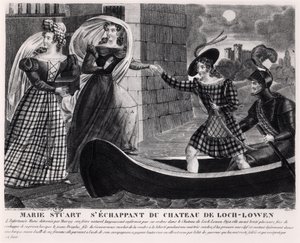 Mary Stuart (1542-87) på flugt fra Loch Leven Castle af French School