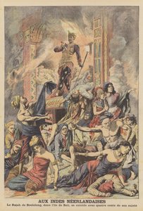 Masseselvmord i Hollandsk Ostindien (farve litho) af French School