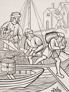Måling af salt, efter et træsnit i "Ordonnances de la Prevoste des Marchands de Paris", 1500, fra "Le Moyen Age et La Renaissance" af Paul Lacroix (1806-84) udgivet i 1847 af French School