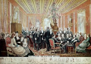 Møde i den litterære salon i Maison Hugo, Paris, ca. 1875 (gravering) af French School